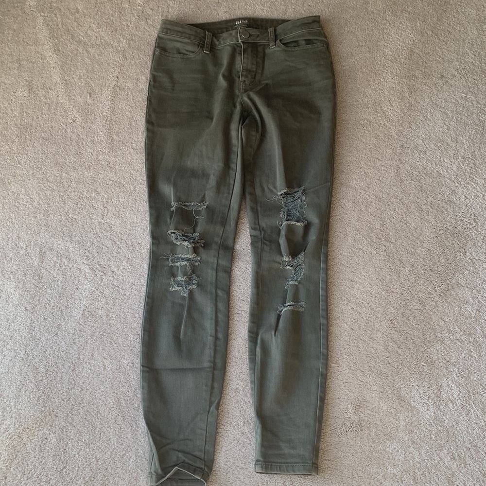 A.N.A. Olive Green Distressed Jeggings.